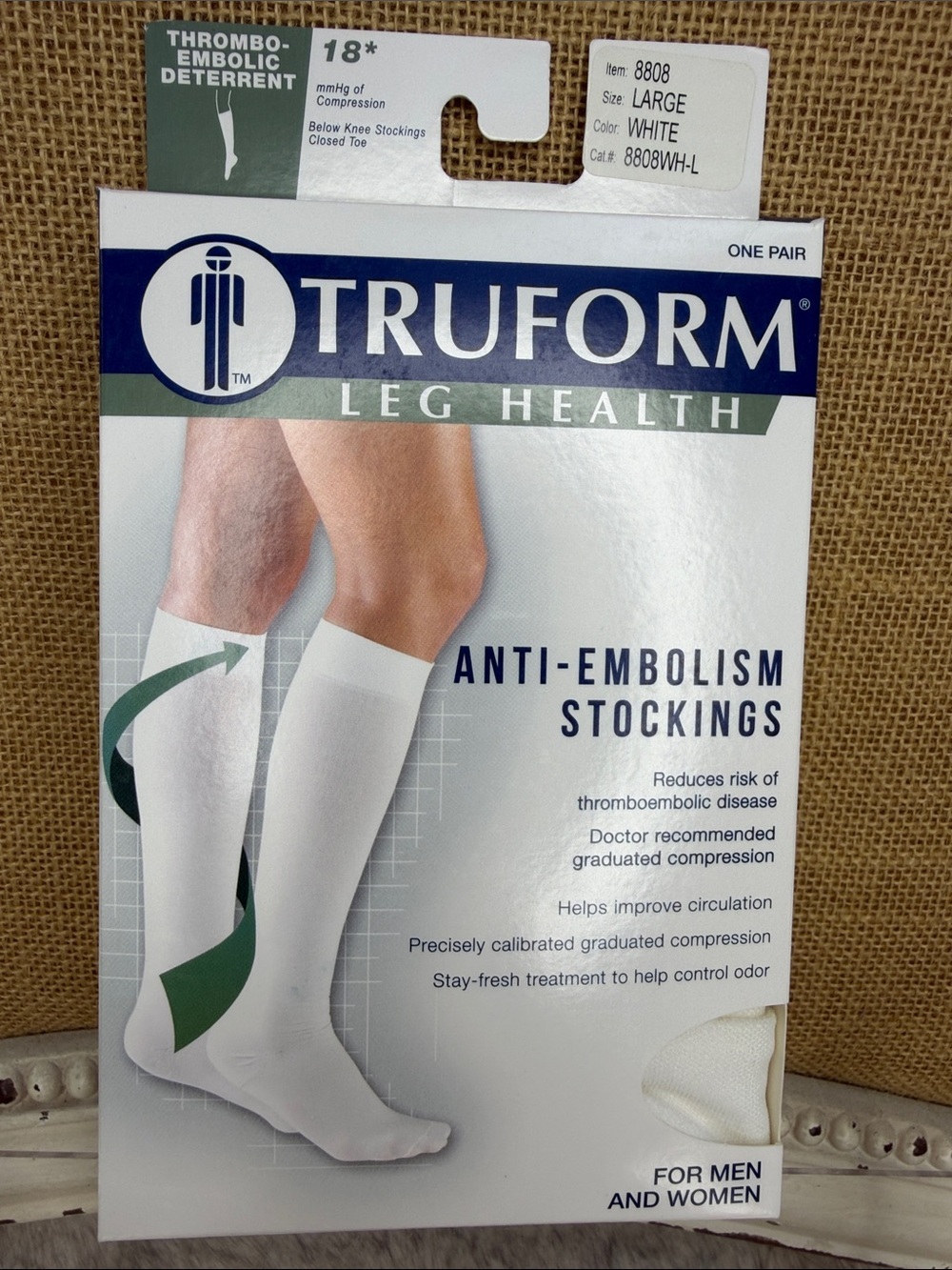 TruForm Men’s White Anti-Embolism Compression Stockings - Large